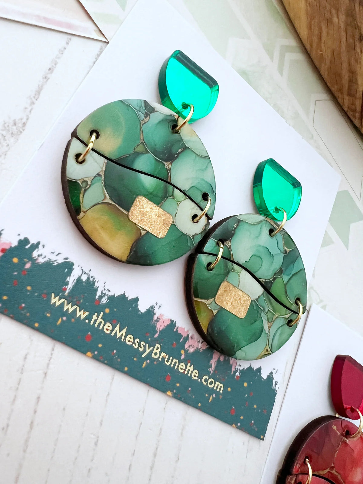 Green Alcohol Ink Earrings