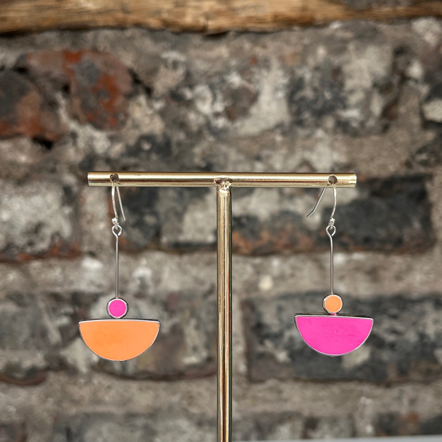 Asymmetrical Earrings - Pink + Orange Semi-circles