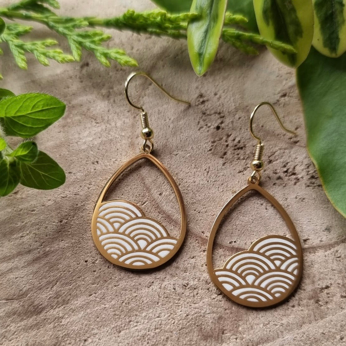 Gold Rainbow Drop Earrings - White