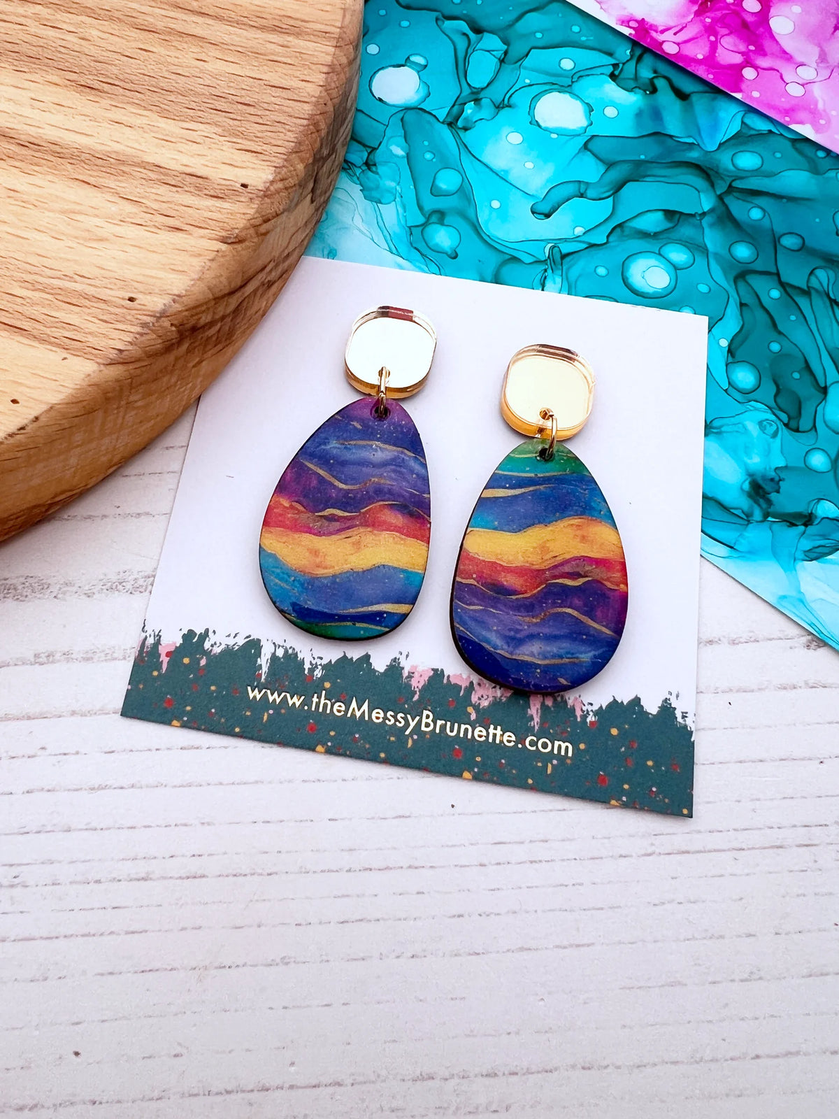 Colourful Alcohol Ink Wave Earring Drops