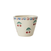 Load image into Gallery viewer, Small Oval Ceramic Espresso Cup - Cream- Hand Painted Cherries
