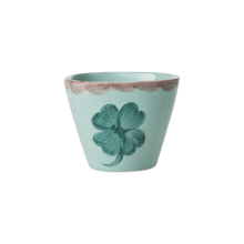 Load image into Gallery viewer, Small Oval Ceramic Espresso Cup  - Soft Green - Hand Painted Clover