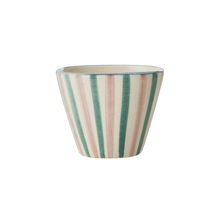 Load image into Gallery viewer, Small Oval Ceramic Espresso Cup - Hand Painted Stripes