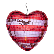 Load image into Gallery viewer, Heart Disco Ball in Pink and Red Stripe