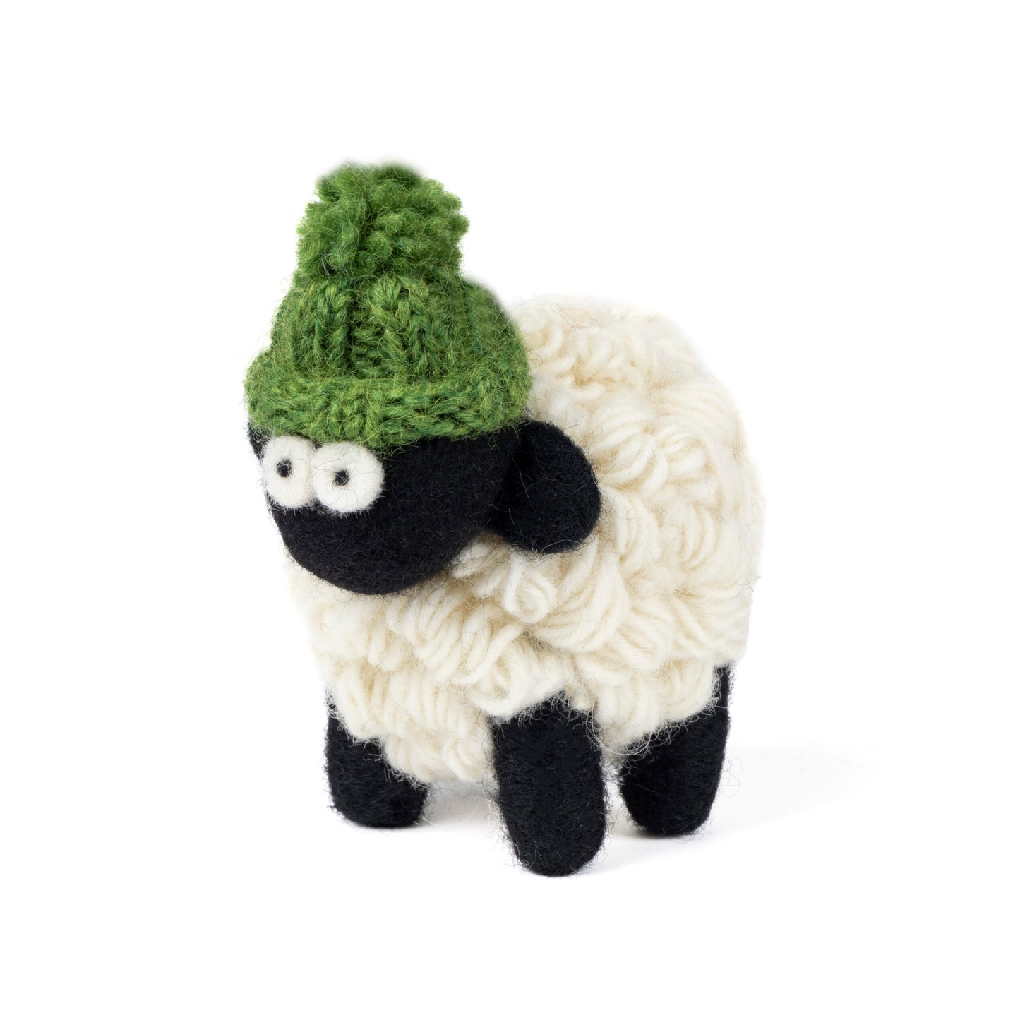 Knitted Sheep Collectible Mountain w/ Green Bobble Hat