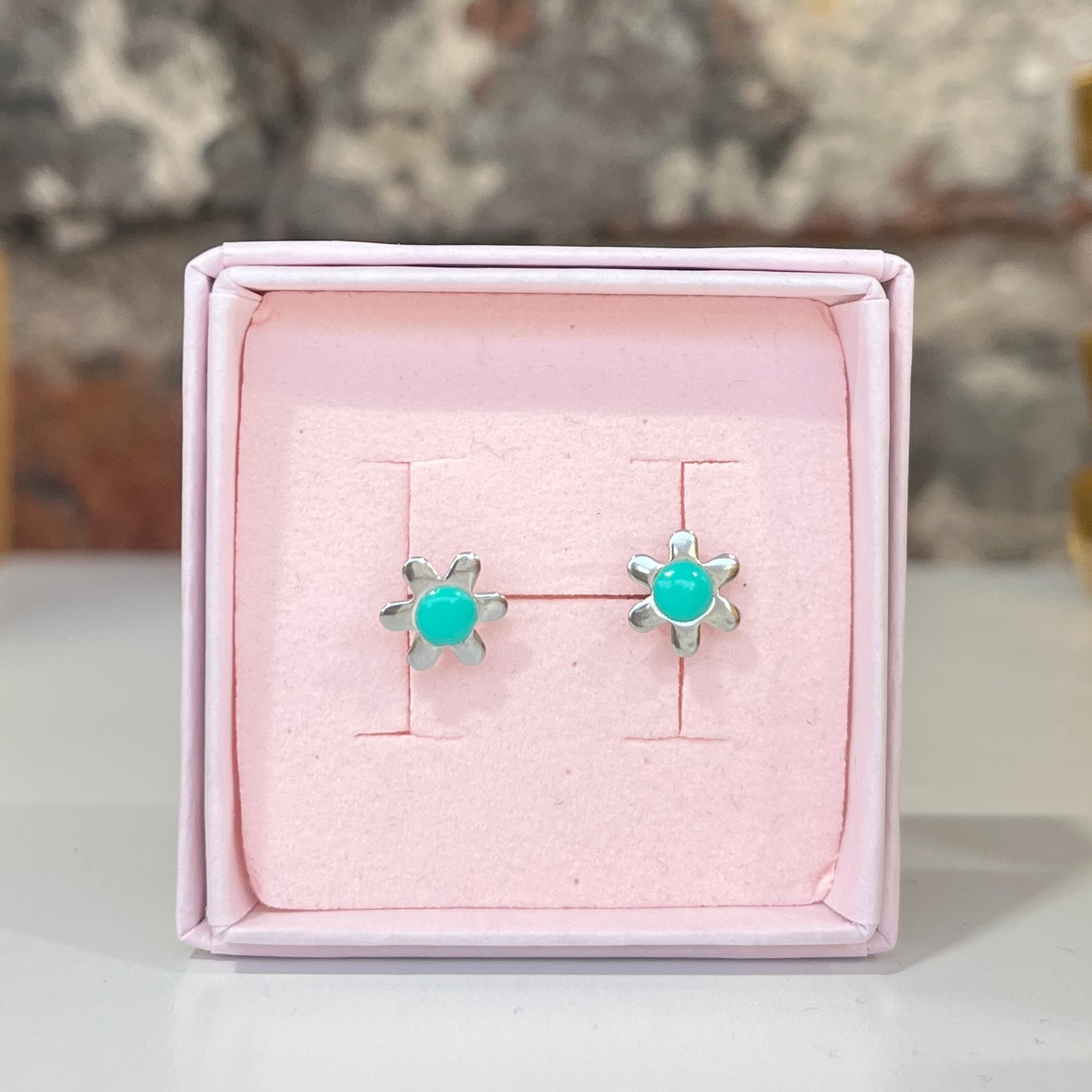 Silver floral studs - Apple Green