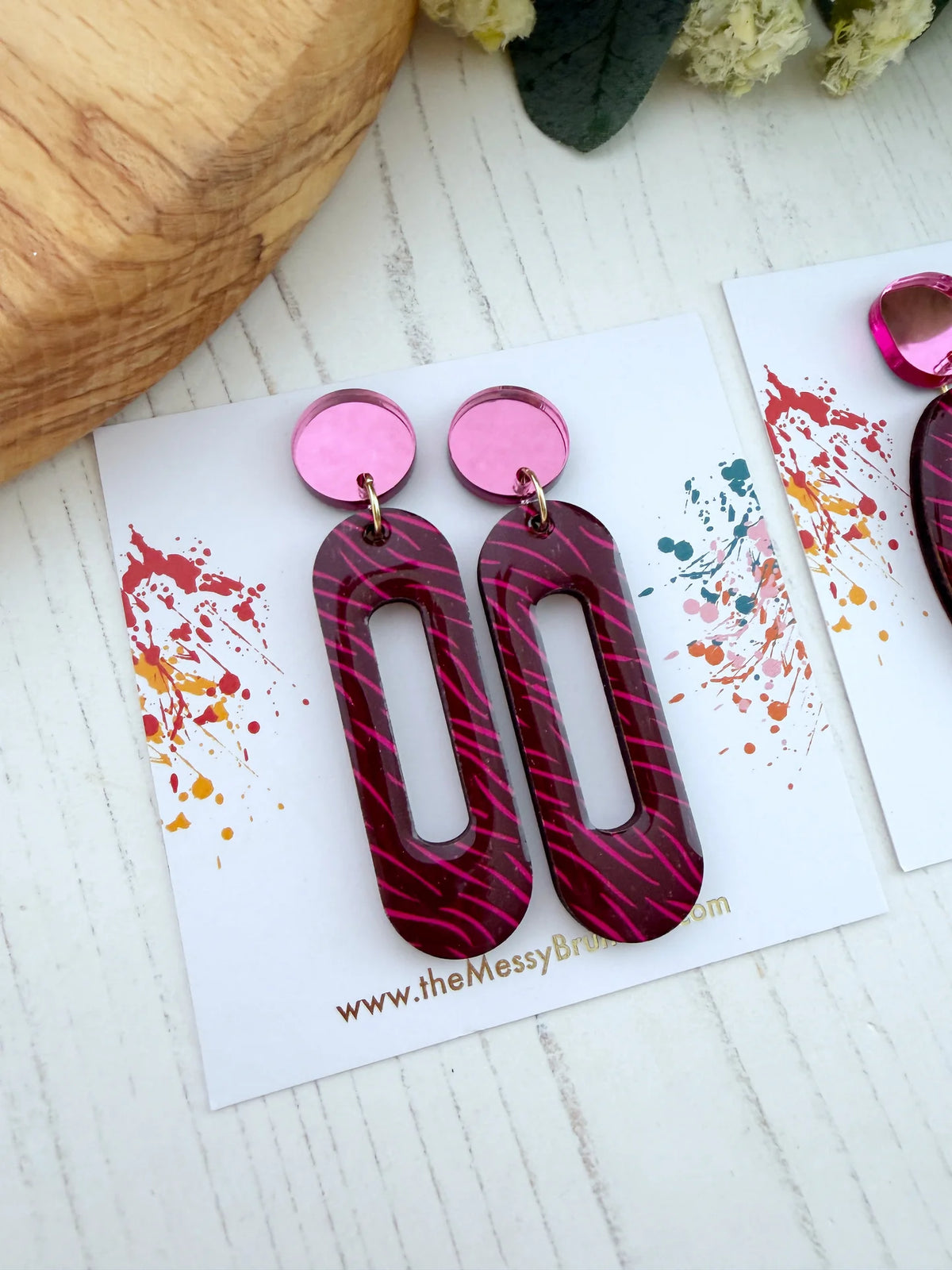 Burgundy & Pink Long Drop Earrings