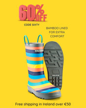Load image into Gallery viewer, Sustainable Rainbow Rainboots now with 60% off with code SIXTY