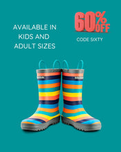 Load image into Gallery viewer, Sustainable Rainbow Rainboots now with 60% off with code SIXTY