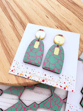 Load image into Gallery viewer, Safari Print Earrings - Green & Pink