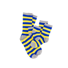 Load image into Gallery viewer, Blue & Yellow Stripe Bamboo Sock (seamless toe)