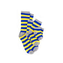 Load image into Gallery viewer, Blue & Yellow Stripe Bamboo Sock (seamless toe)