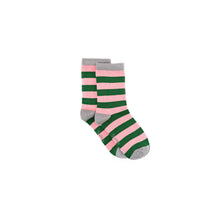 Load image into Gallery viewer, Pink & Green Stripe Bamboo Sock (seamless toe)