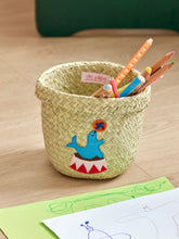 Load image into Gallery viewer, Small Raffia Storage Basket - Circus Theme