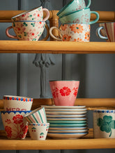 Load image into Gallery viewer, Small Oval Ceramic Espresso Cup - Cream- Hand Painted Cherries