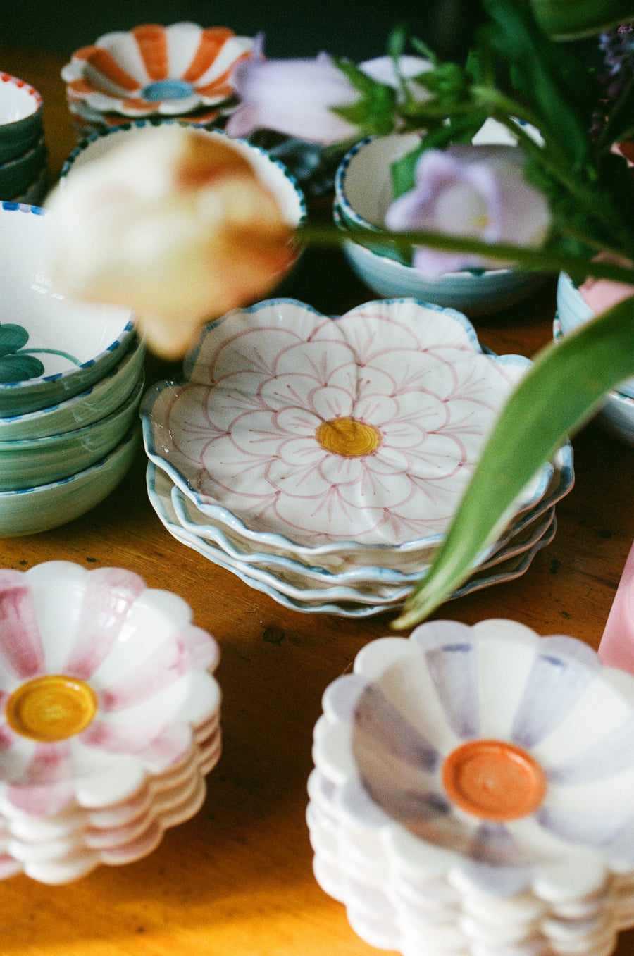 Small Ceramic Dipping Bowl - Lavender - Hand Painted Stripes