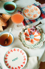 Load image into Gallery viewer, Ceramic Cake Plate - Cream- Hand Painted Merci