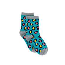 Load image into Gallery viewer, Teal Leopard Bamboo Sock (seamless toe)
