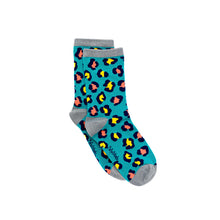 Load image into Gallery viewer, Teal Leopard Bamboo Sock (seamless toe)