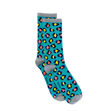 Load image into Gallery viewer, Teal Leopard Bamboo Sock (seamless toe)