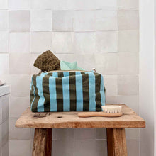 Load image into Gallery viewer, Olive/Blue Stripe Wash Bag
