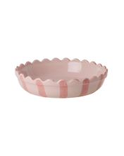 Load image into Gallery viewer, Stoneware Pie Dish in Pink with Coral Stripes and Edge - Small