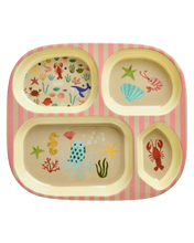 Load image into Gallery viewer, Melamine Kids 4 Room Plate - Coral Ocean Print