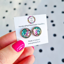 Load image into Gallery viewer, Phat Poly Leopard Print Studs - Teal &amp; Pink
