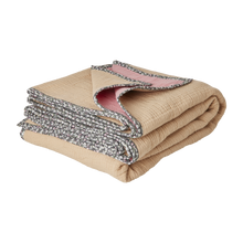 Load image into Gallery viewer, Cotton Crinkle Blanket with Flower Edge in Beige and Soft Pink
