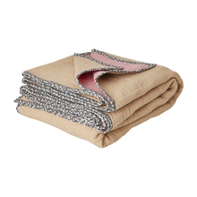 Load image into Gallery viewer, Cotton Crinkle Blanket with Flower Edge in Beige and Soft Pink