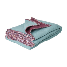 Load image into Gallery viewer, Cotton Crinkle Blanket with flower edge in Mint and Aubergine