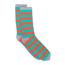 Load image into Gallery viewer, Green & Red Stripe Bamboo Sock (seamless toe)