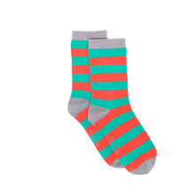 Load image into Gallery viewer, Green & Red Stripe Bamboo Sock (seamless toe)