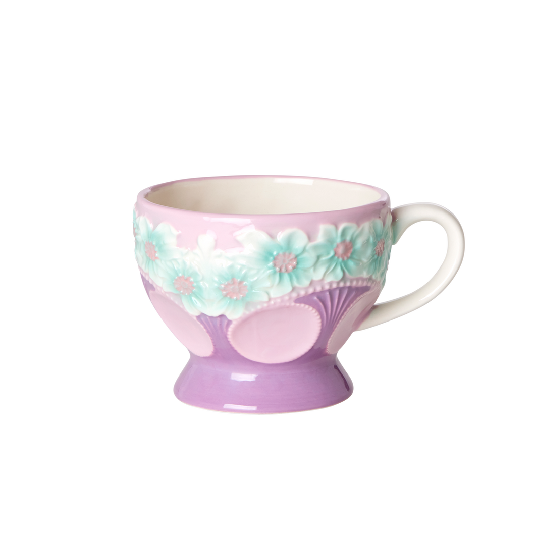 Ceramic Mug with Embossed Flower Design