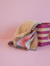 Load image into Gallery viewer, Cotton Crinkle Blanket with Flower Edge in Beige and Soft Pink