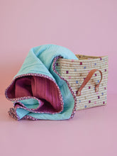 Load image into Gallery viewer, Cotton Crinkle Blanket with flower edge in Mint and Aubergine

