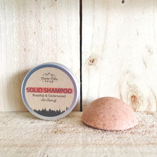 Load image into Gallery viewer, three-hills-soap-solid-shampoo-Rosehip-and-cedarwood-tin-refill