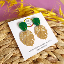 Load image into Gallery viewer, Monstera Brass Earrings

