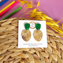 Load image into Gallery viewer, Monstera Brass Earrings
