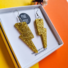 Load image into Gallery viewer, Gold Glitter Bolt Earrings
