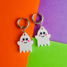 Load image into Gallery viewer, Cute Ghost Hoops with Silver Huggie Hoops
