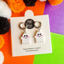 Load image into Gallery viewer, Cute Ghost Hoops with Silver Huggie Hoops
