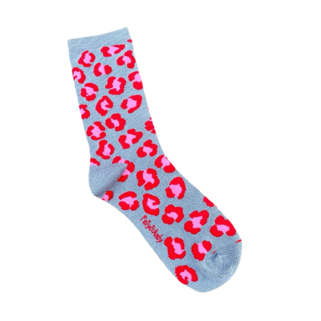 Pink & Red Leopard Bamboo Sock (seamless toe)