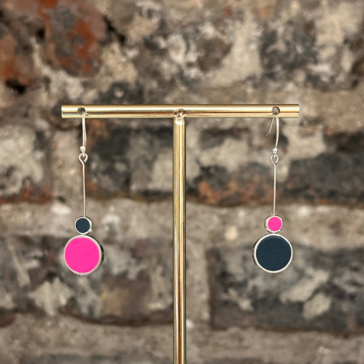 Asymmetrical Earrings - Pink + Navy Circles