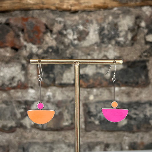 Asymmetrical Earrings - Pink + Orange Semi-circles
