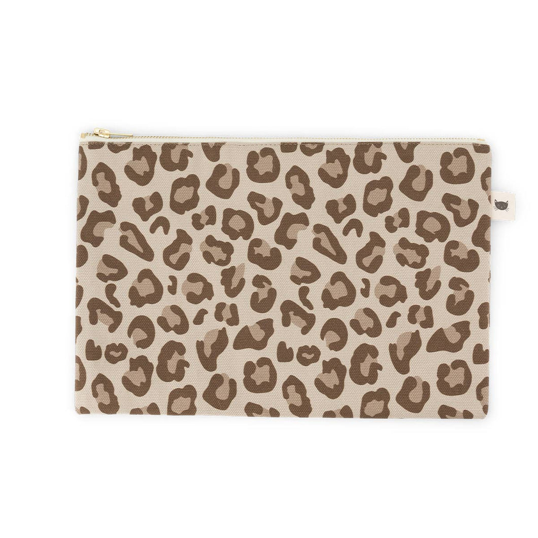 Light Brown Leopard Print Pouch - Large