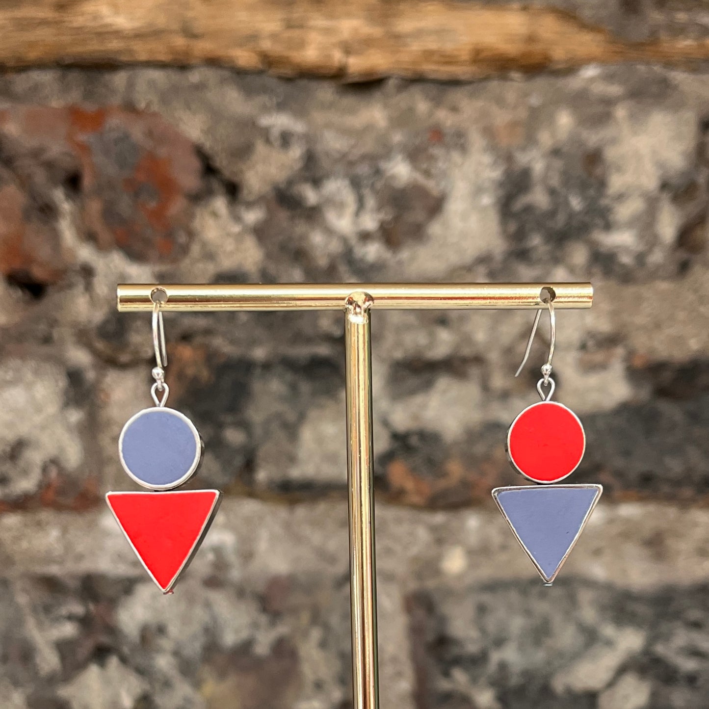 Asymmetrical Earrings - Red + Bluish Purple