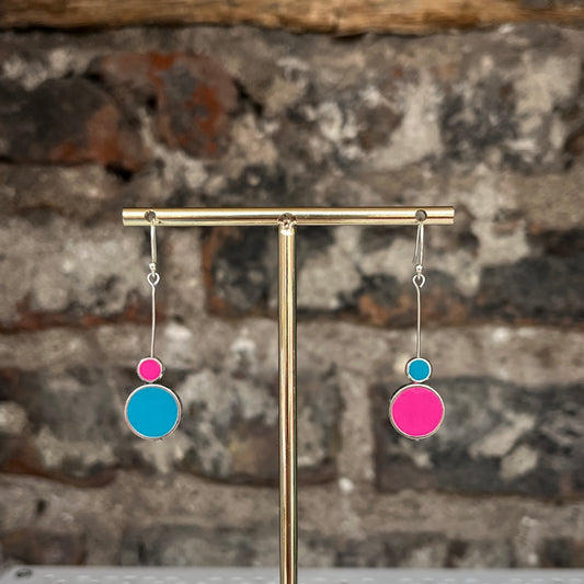 Asymmetrical Earrings - Pink + Green