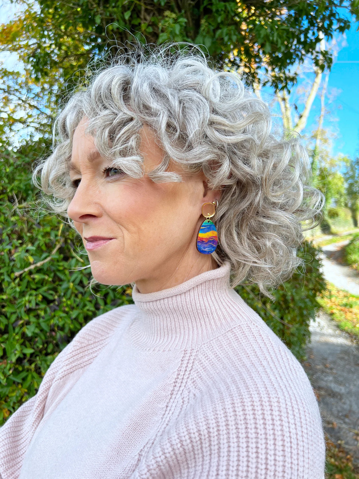 Colourful Alcohol Ink Wave Earring Drops