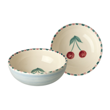 Load image into Gallery viewer, Ceramic Bowl - Soft Blue  - Hand Painted Cherries
